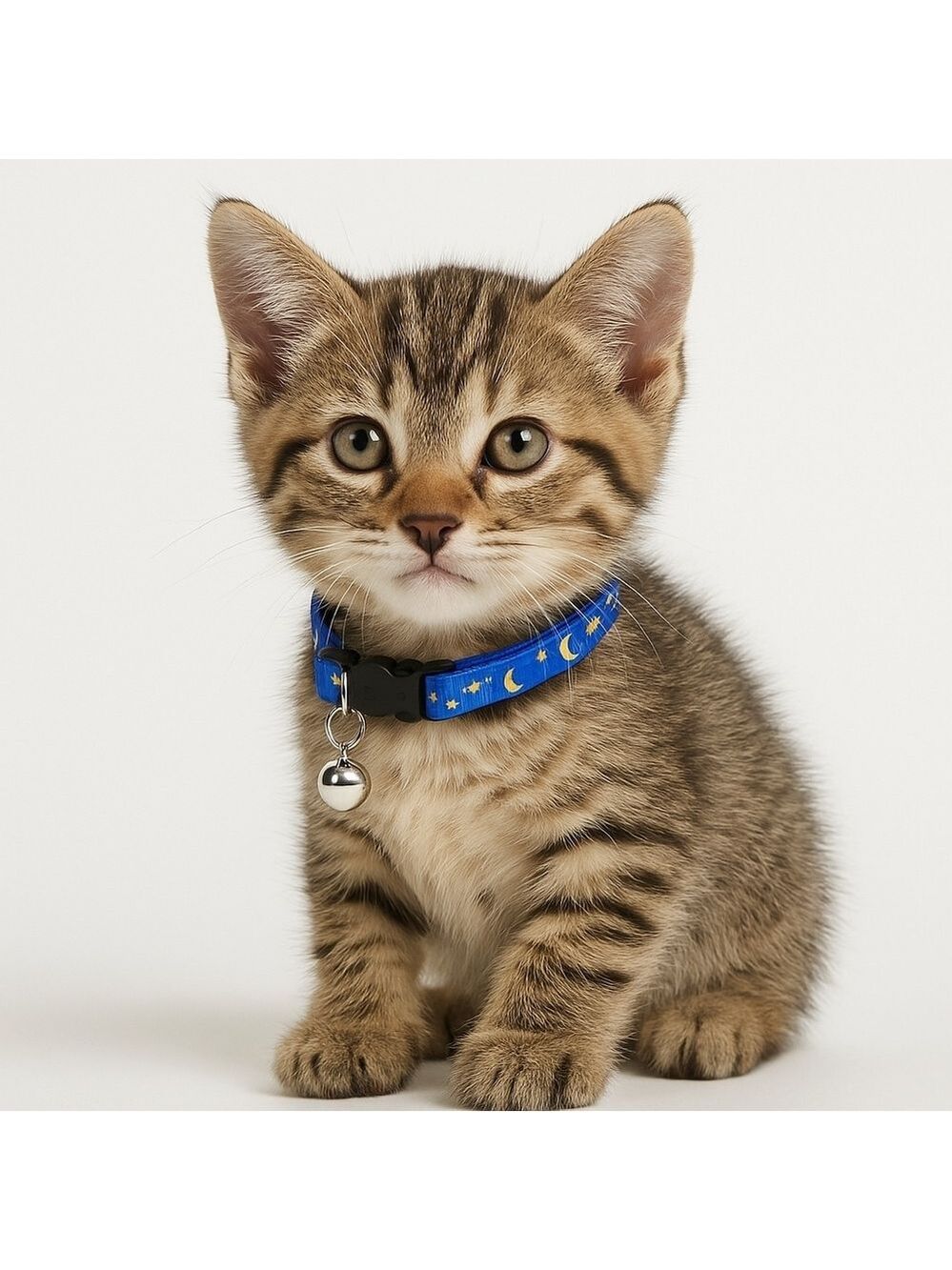 1- Cat Collar Stars and Moon,  Reflective with Bell, Solid & Safe , Nylon, Pet